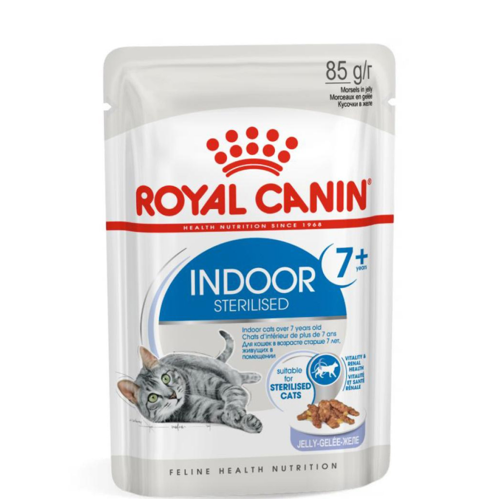 

Royal Canin INDOOR 7+ Влажный корм (пауч) для пожилых кошек старше 7 лет, кусочки в желе, 85 гр.