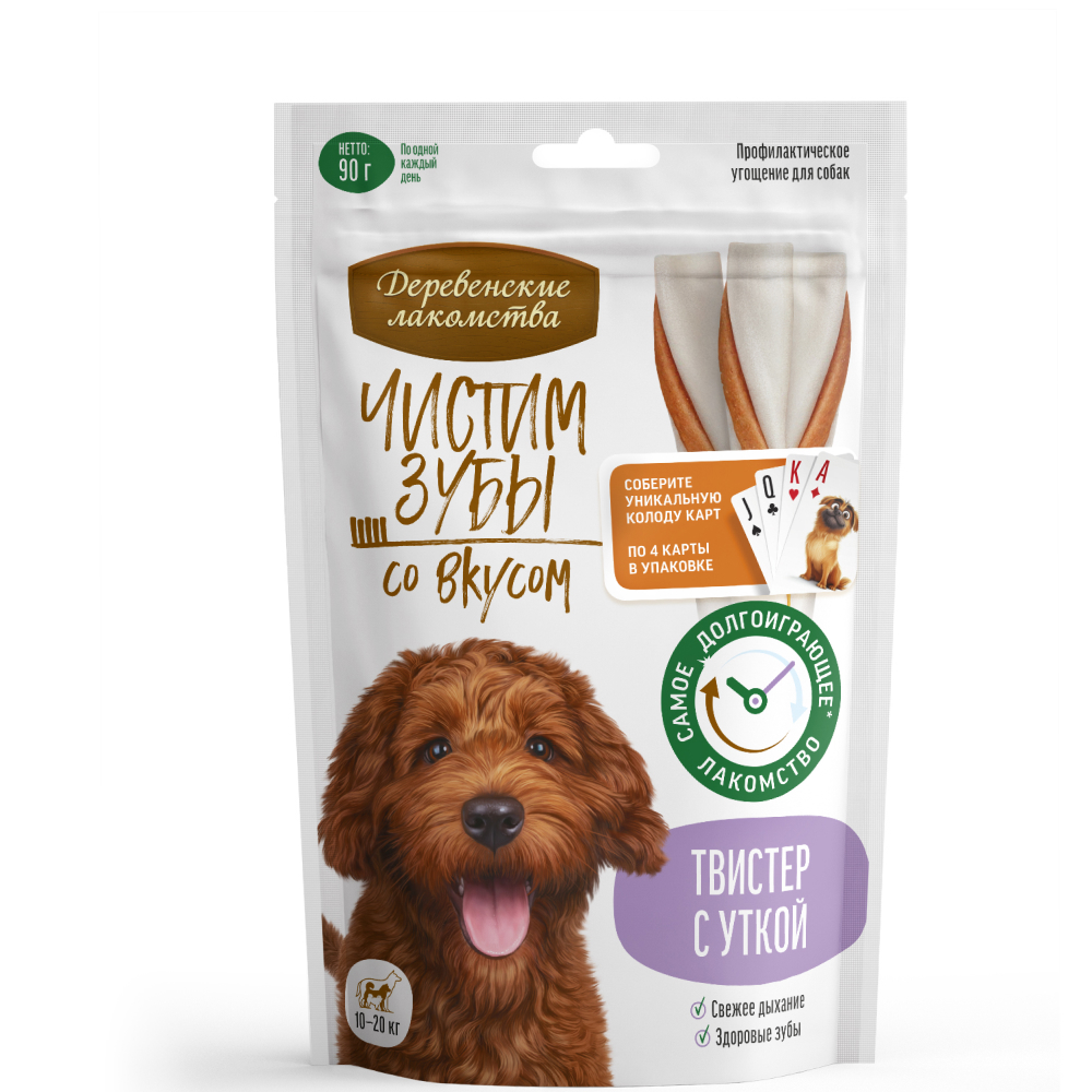 

Деревенские лакомств Лакомство Чистим зубы Твистер с уткой для собак средних пород, 90 гр.