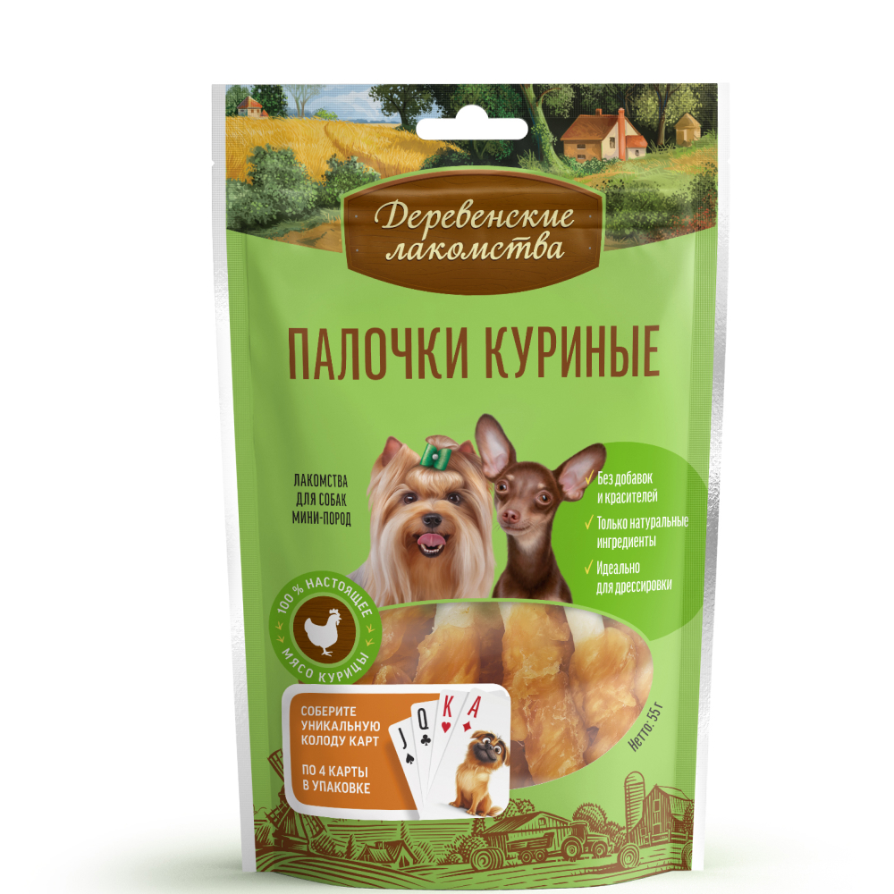

Деревенские лакомств Лакомство Палочки куриные для собак мелких пород, 55 гр.
