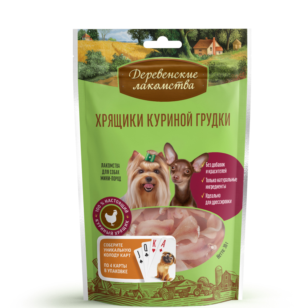 

Деревенские лакомств Лакомство Хрящики куриной грудки для собак мелких пород, 30 гр.