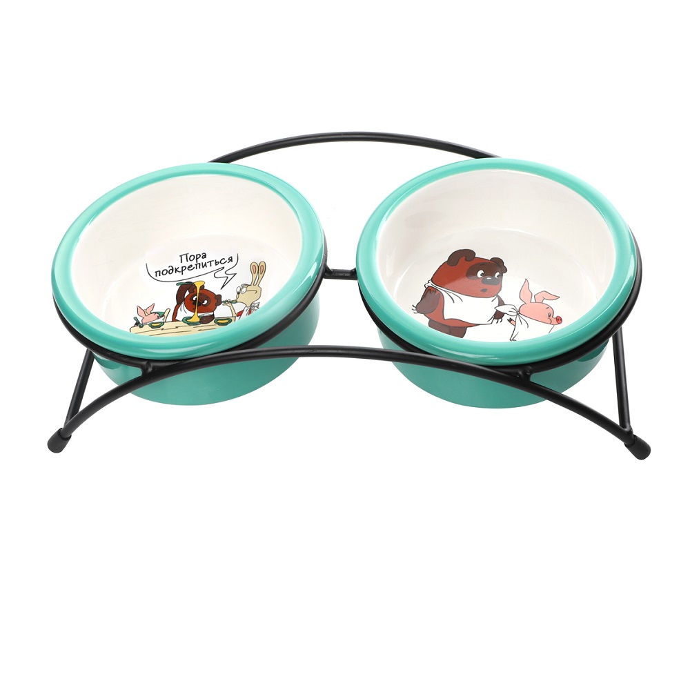 

Triol Миска керамическая двойная на подставке для кошек и собак Пора подкрепиться, 2х250 мл, зеленый