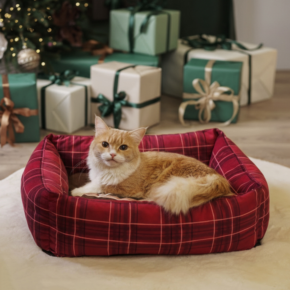 

RURRI Лежанка для кошек и собак мелких пород Новый Год, Красный