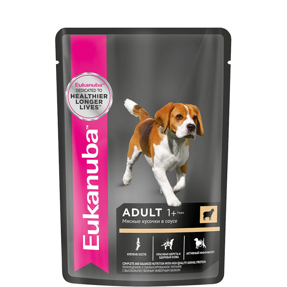 

Eukanuba Adult all breed Влажный корм (пауч) для взрослых собак всех пород, с ягненком в соусе, 100 гр.