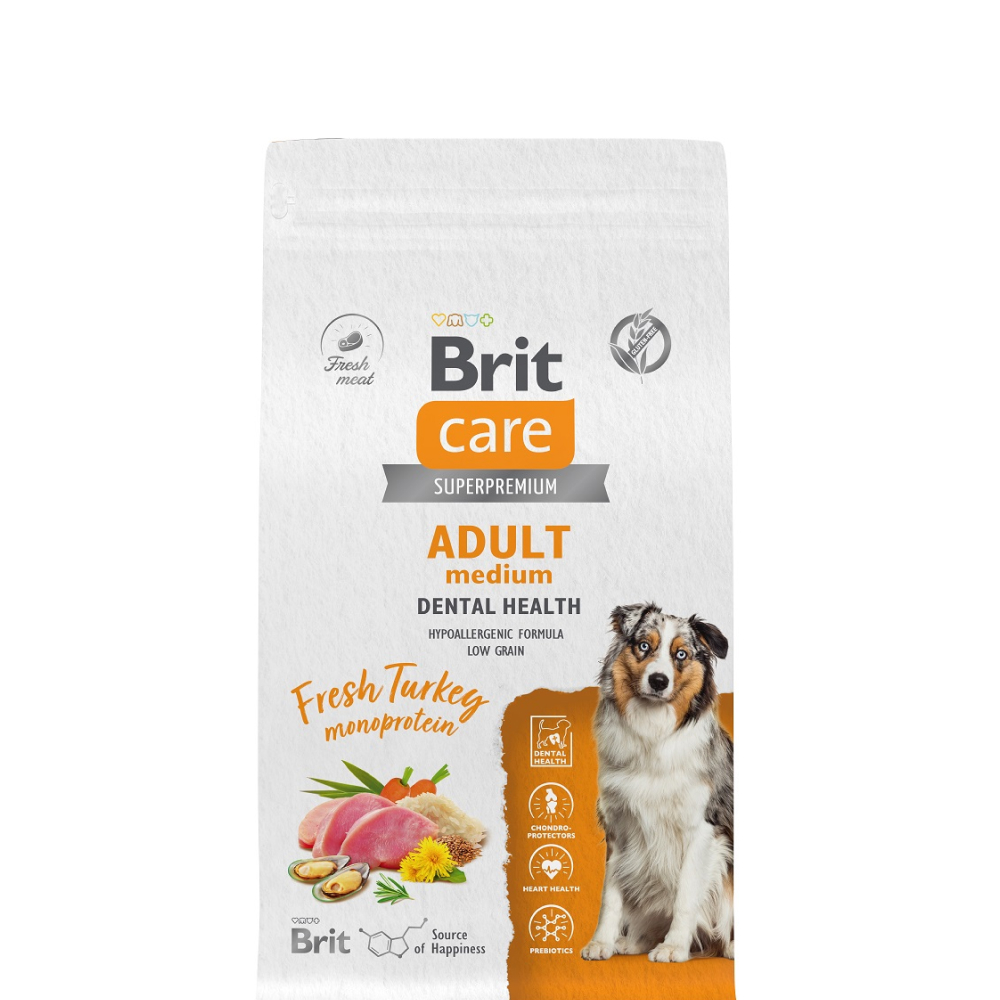 Brit Care Adult Medium Sterilised Monoprotein сухой корм для стерилизованных собак средних пород, с индейкой - 1,5 кг супер премиум для взрослых с индейкой породы среднего размера мешок Российский корм 1 уп. х 1 шт. х