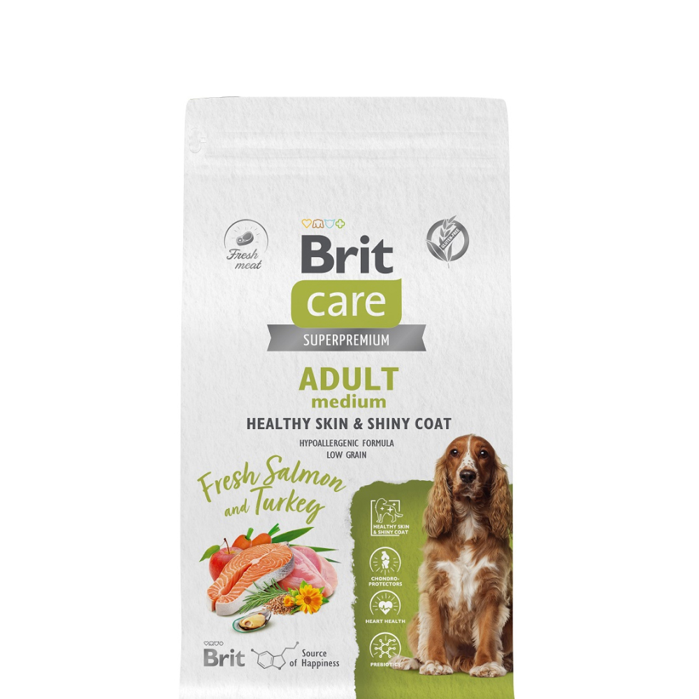 

Brit Кеа Adult Medium Healthy Skin & Shiny Coat Сухой корм для собак средних пород, с лососем и индейкой, 3 кг