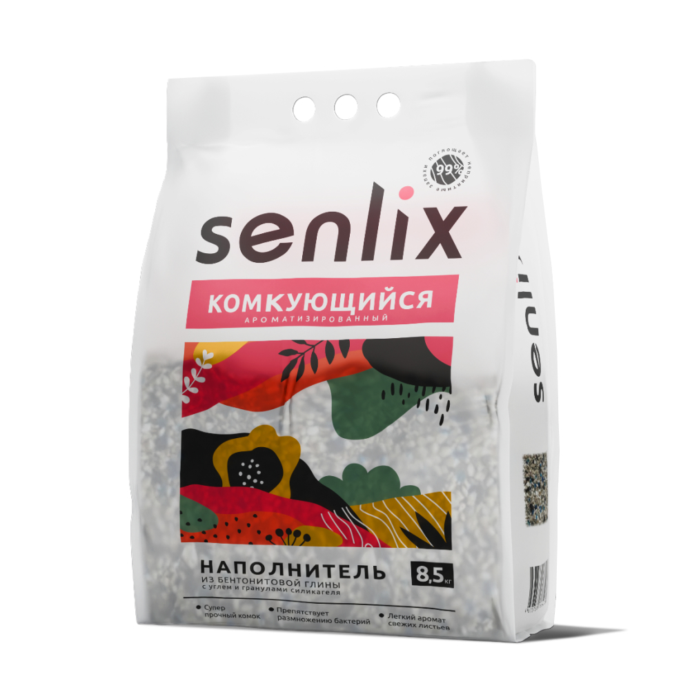 

SENLIX Наполнитель бентонитовый комкующийся с гранулами силикагеля и активированным углем для кошачьего туалета, с ароматом свежесть листьев, 17 л (8,5 кг)