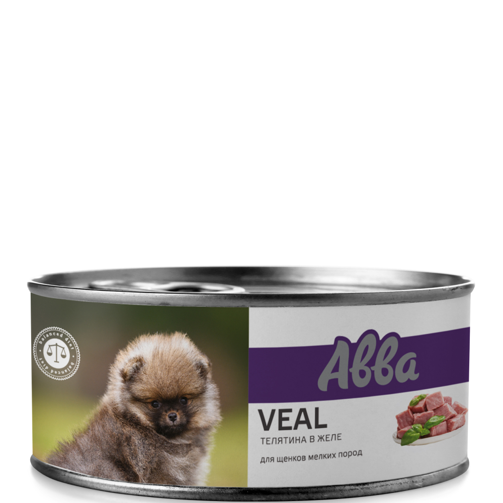 

АВВА Влажный корм (консервы) для щенков мелких пород, телятина в желе, 100 гр.