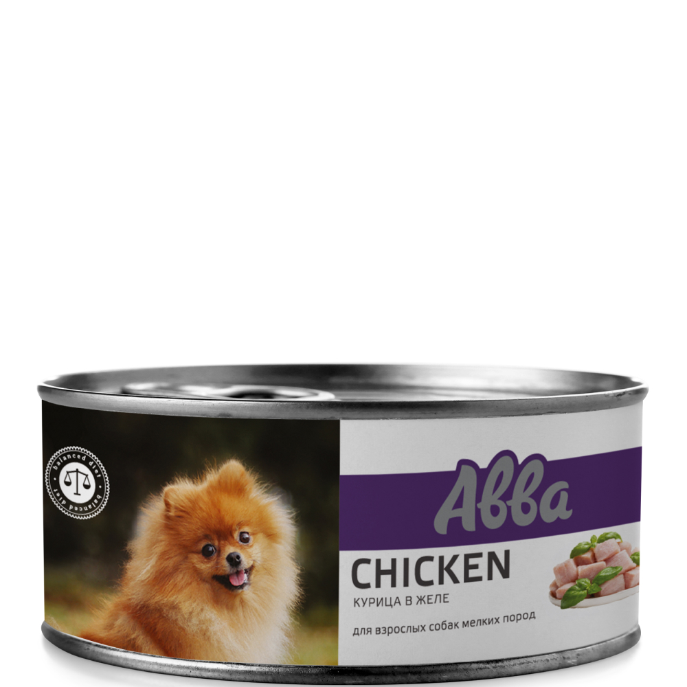 

АВВА Влажный корм (консервы) для взрослых собак мелких пород, курица в желе, 100 гр.