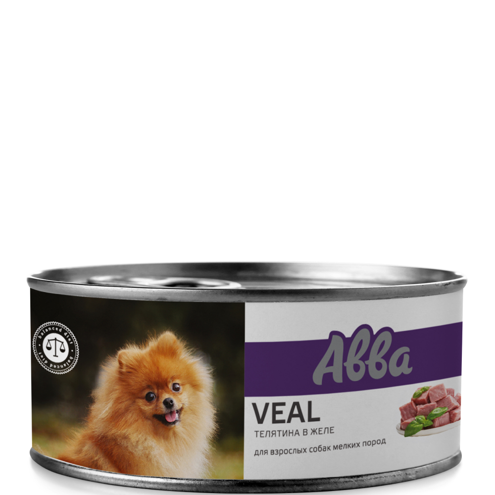 

АВВА Влажный корм (консервы) для взрослых собак мелких пород, телятина в желе, 100 гр.