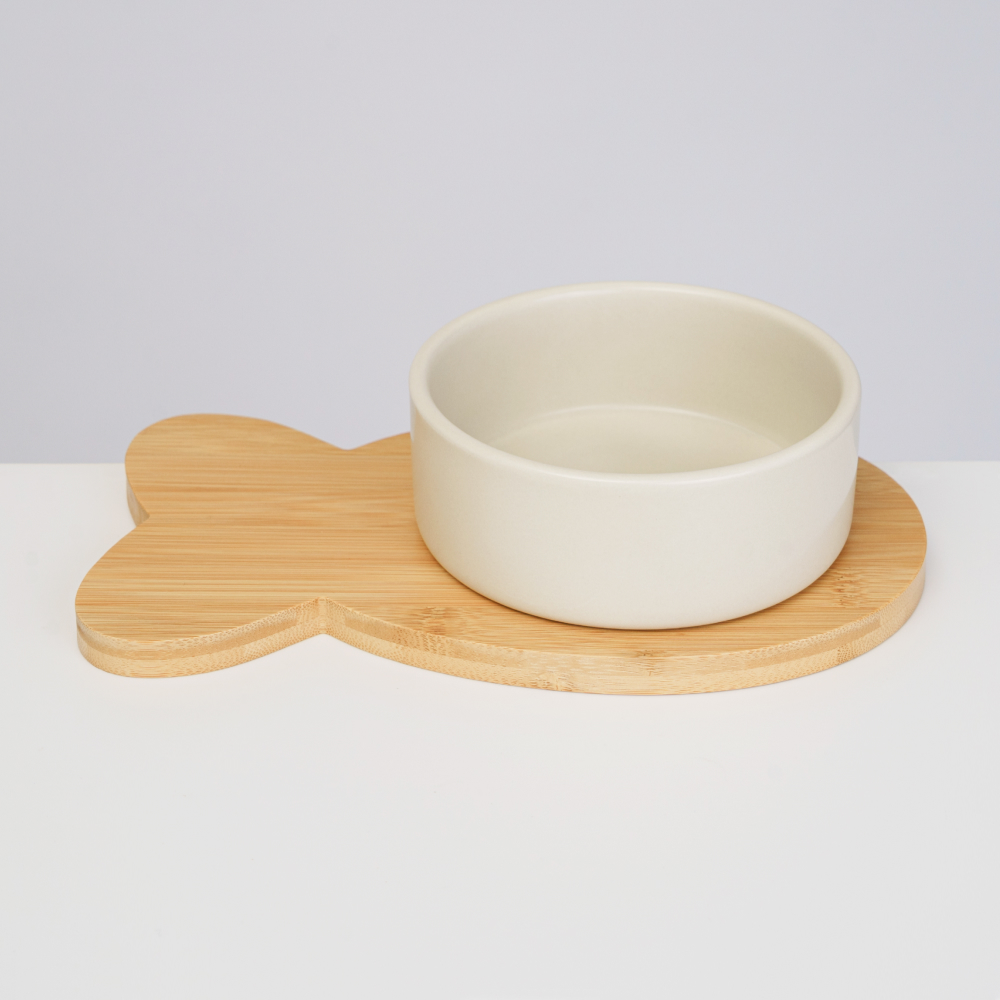 

RURRI Миска на деревянной подставке для кошек, 13х13х5 см, 300 мл, бежевый