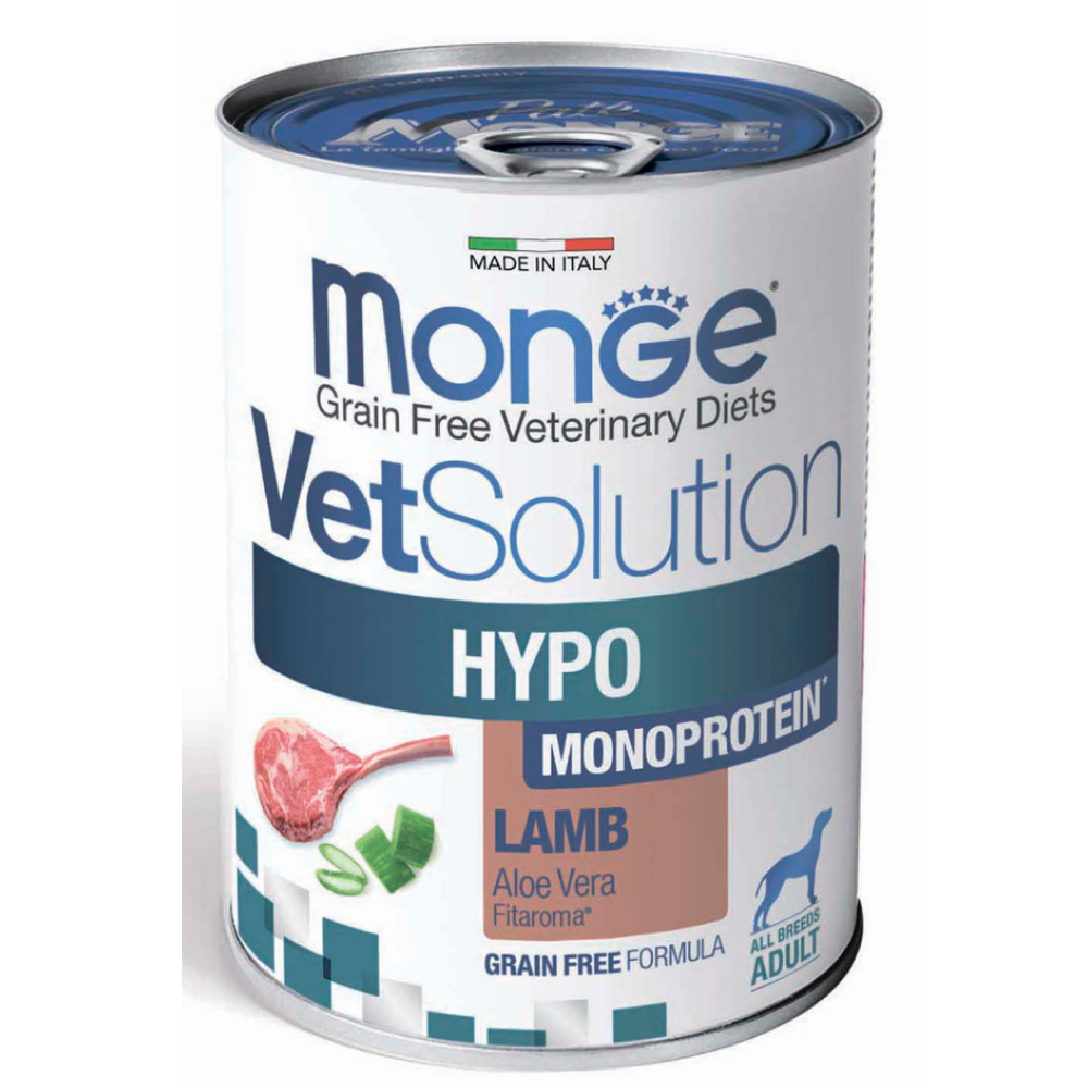 

Monge VetSolution Hypo Monoprotein Влажный корм (консервы) для собак с пищевой непереносимостью, 400 гр.
