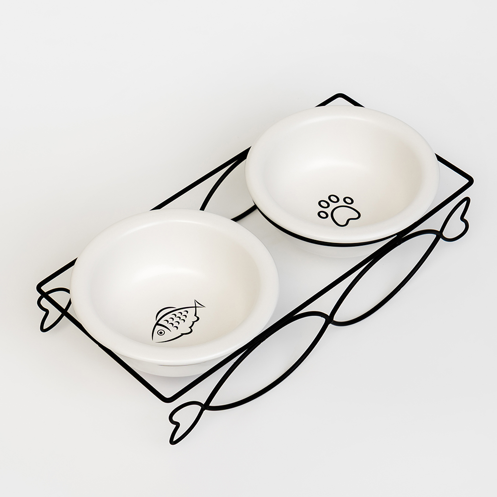 

RURRI Миска керамическая двойная на подставке для кошек и собак, 2x250 мл, белый