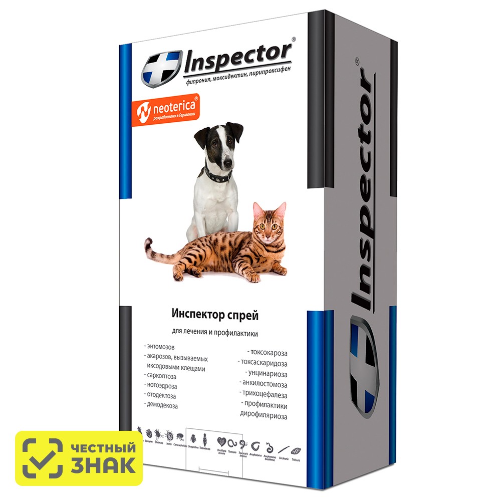 

Inspector Спрей для кошек и собак от внешних и внутренних паразитов, 100 мл