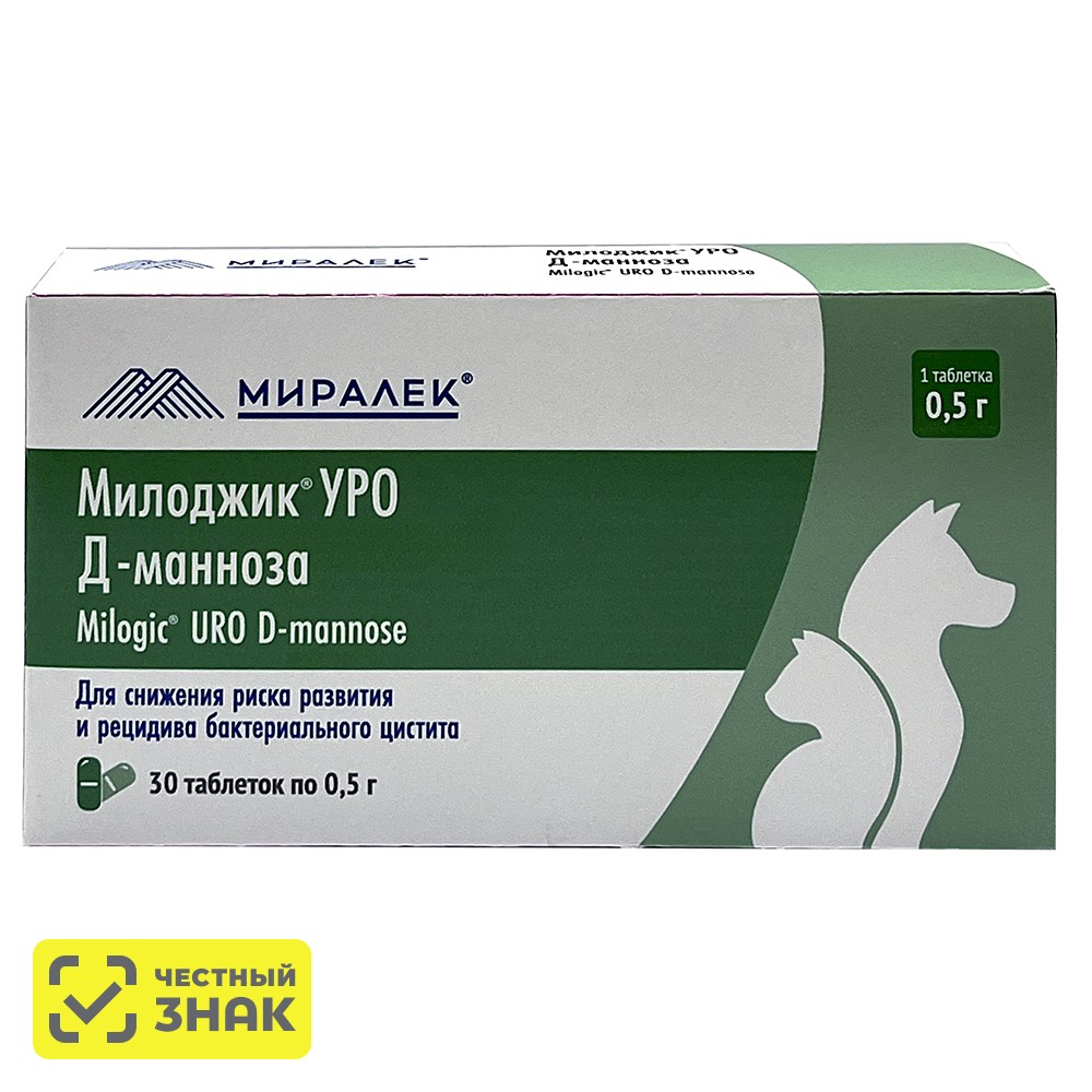 

МИРАЛЕК Милоджик Уро Д-манноза Функциональное лакомство от цистита для кошек и собак, 30 таблеток