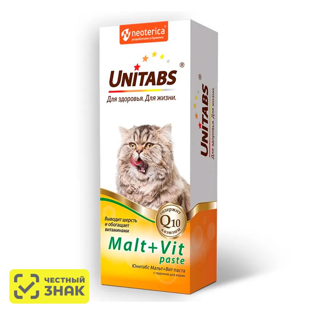

Unitabs Витаминная паста для вывода шерсти Malt+Vit, 120 мл