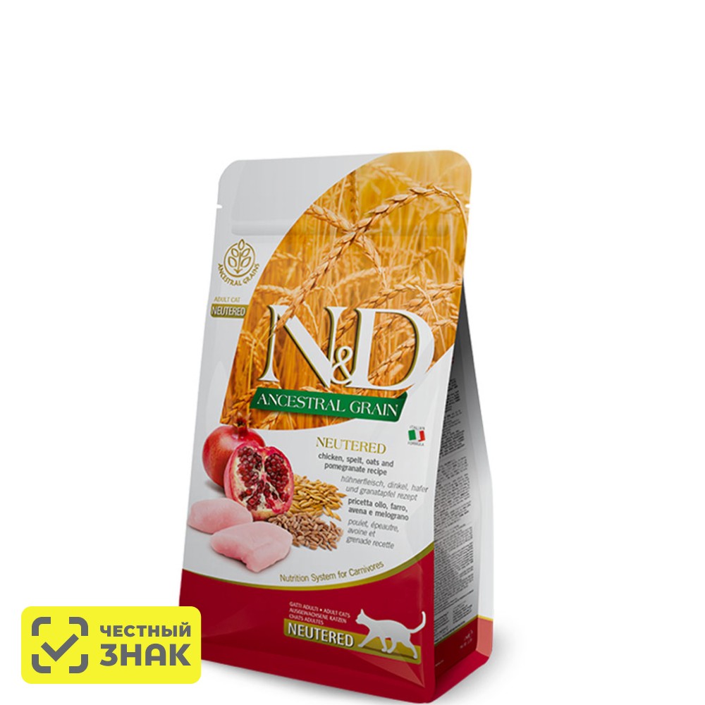 

Farmina N&D Ancestral Grain Сухой корм для взрослых котов и кошек, курица, спельта, овес и гранат, 300 гр.