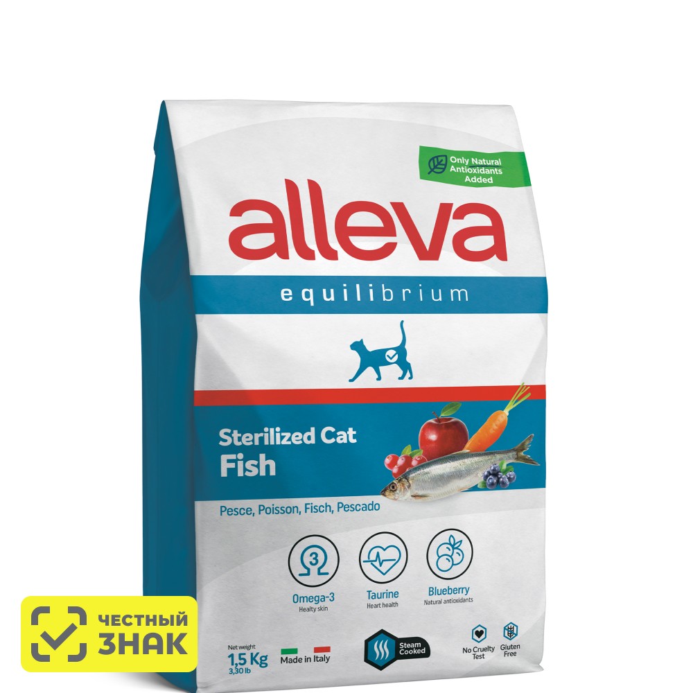 

ALLEVA Equilibrium Cухой корм для кастрированных котов и стерилизованных кошек, с рыбой, 1,5 кг
