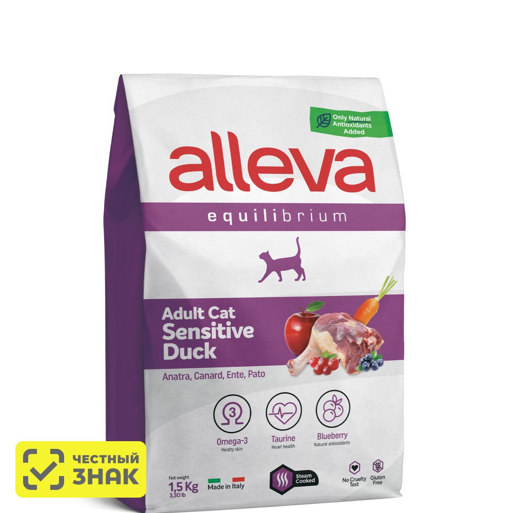 

ALLEVA Equilibrium Сухой корм для кошек, с уткой, 1,5 кг