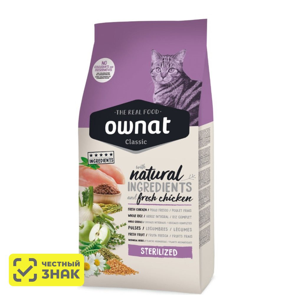 Ownat Adult Sterilized Classic Сухой корм для стерилизованных кошек, с курицей