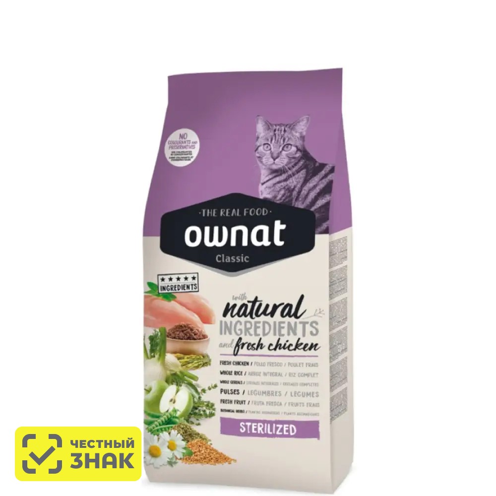 Ownat Adult Sterilized Classic Сухой корм для стерилизованных кошек, с курицей