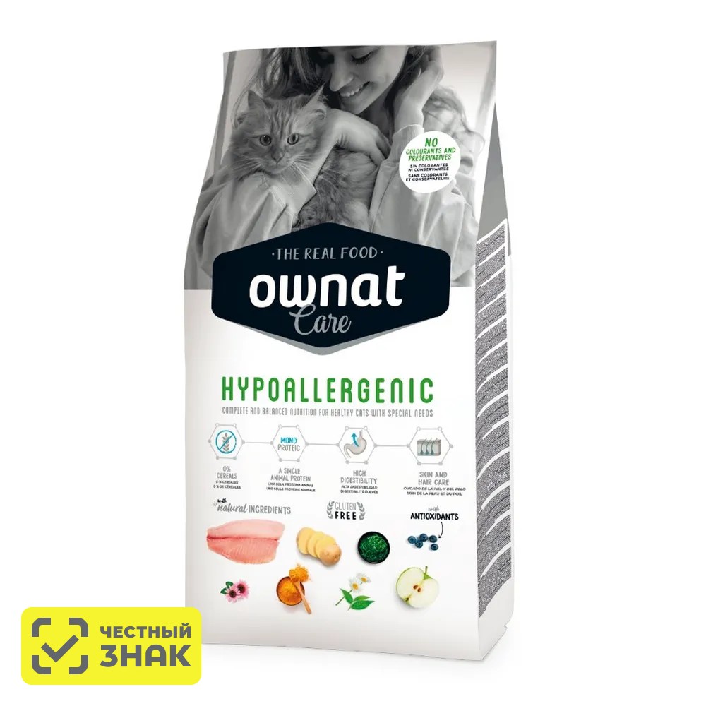 

Ownat Adult Care Hypoallergenic Сухой корм гипоаллергенный для взрослых кошек, с рыбой, 1,5 кг