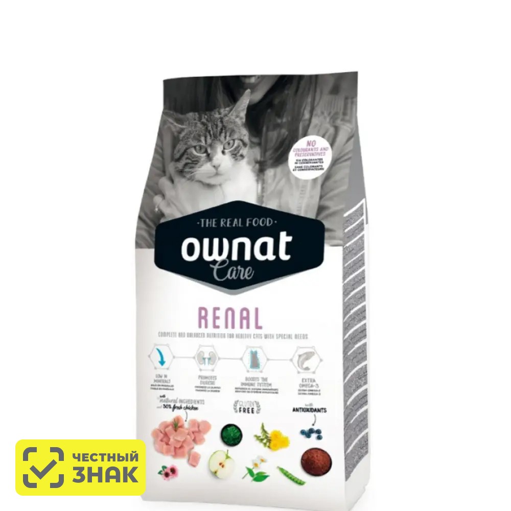 Ownat Adult Care Renal Сухой корм для взрослых кошек с хронической почечной недостаточностью, с курицей, 1,5 кг