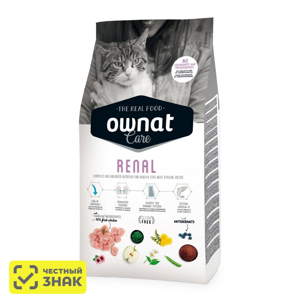 Ownat Adult Care Renal Сухой корм для взрослых кошек с хронической почечной недостаточностью, с курицей