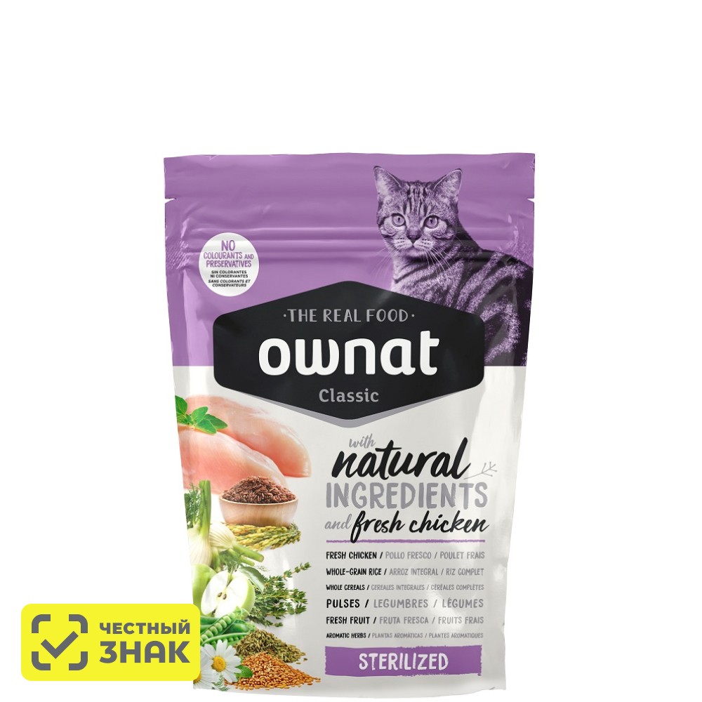 Ownat Adult Sterilized Classic Сухой корм для стерилизованных кошек, с курицей, 400 гр