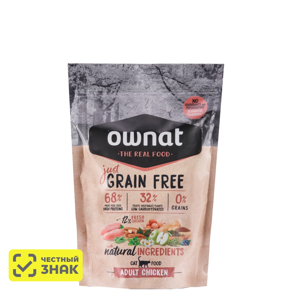 Ownat Adult Chicken Сухой беззерновой корм для кошек, с курицей, 400 гр