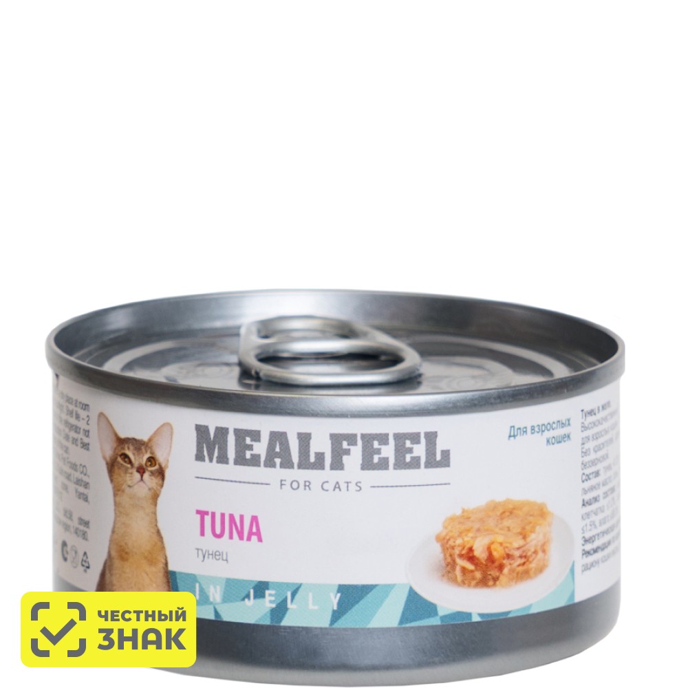 

Mealfeel Влажный корм (консервы) для кошек, тунец в желе, 85 гр.