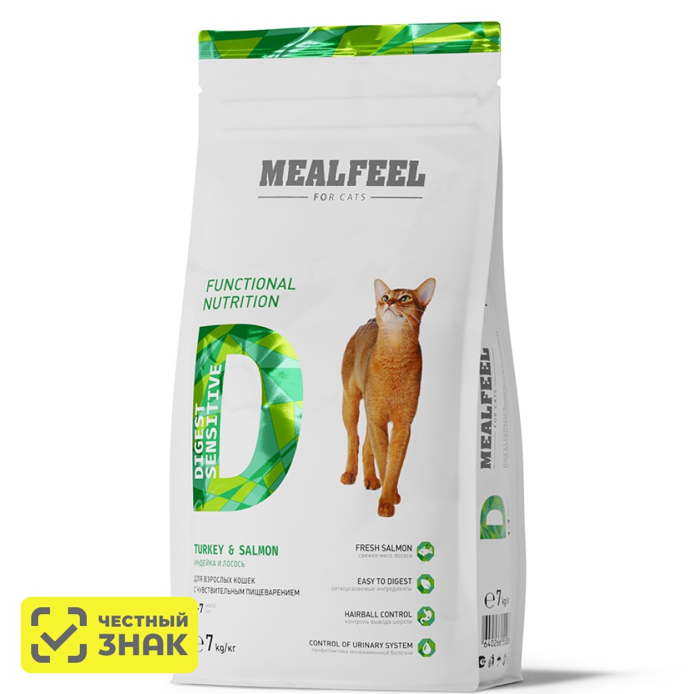 Mealfeel Digest Sensitive Сухой корм для кошек с чувствительным пищеварением, с индейкой и лососем