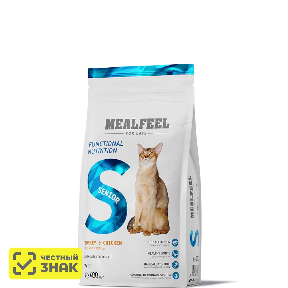 Mealfeel Senior Сухой корм для кошек старше 7 лет, с индейкой и курицей, 400 гр
