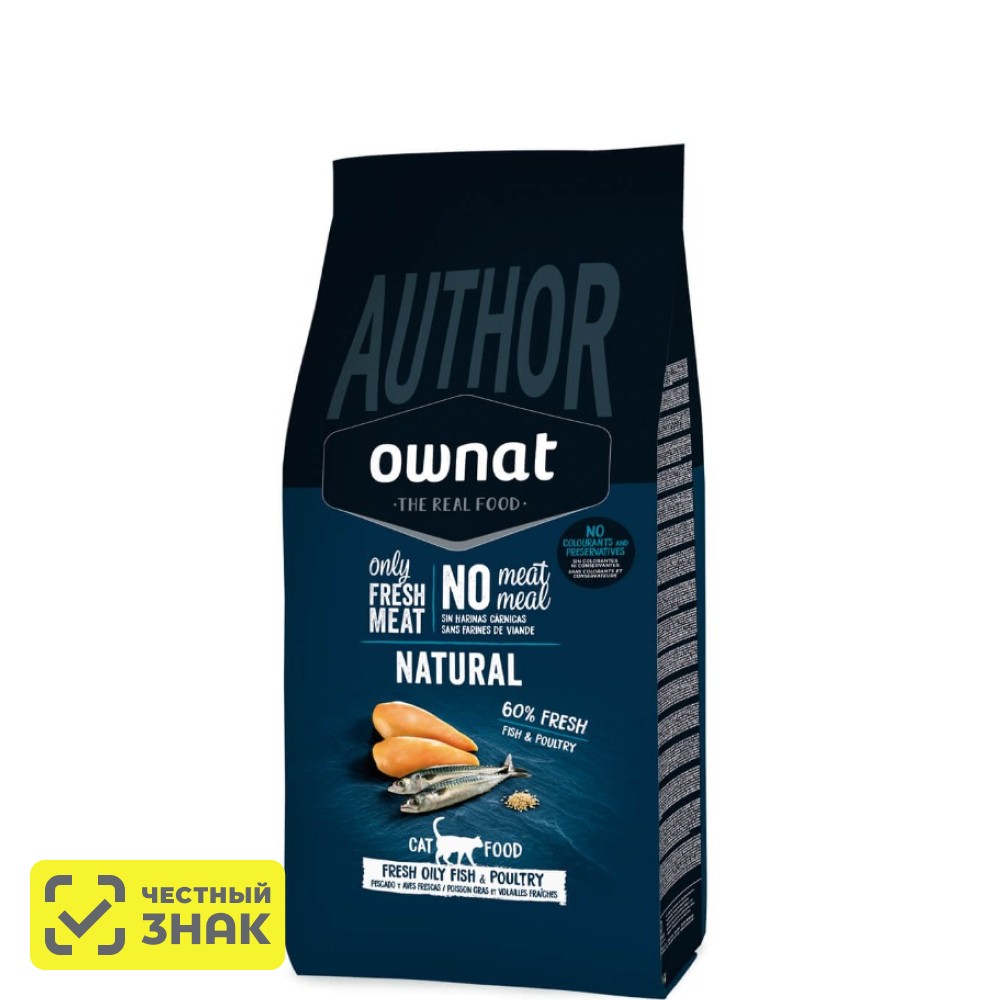 

Ownat Author Сухой корм для кошек, с жирной рыбой и свежим мясом домашней птицы, 1,5 кг