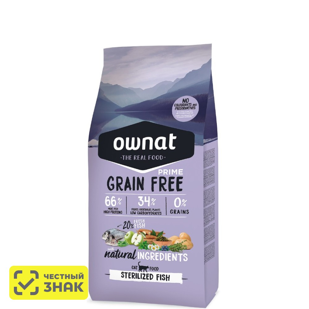 

Ownat Adult Sterilized Grain Free Prime Сухой корм для стерилизованных кошек, с рыбой, 1 кг