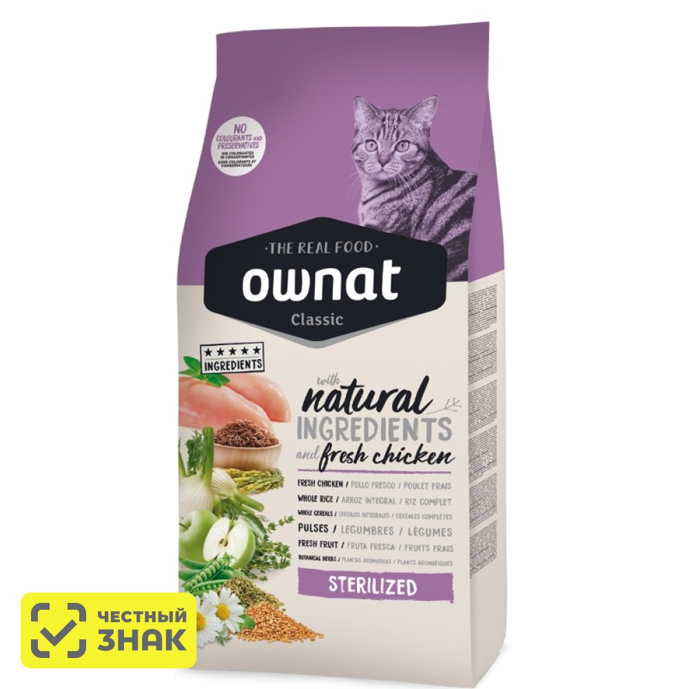 Ownat Adult Sterilized Classic Сухой корм для стерилизованных кошек, с  курицей