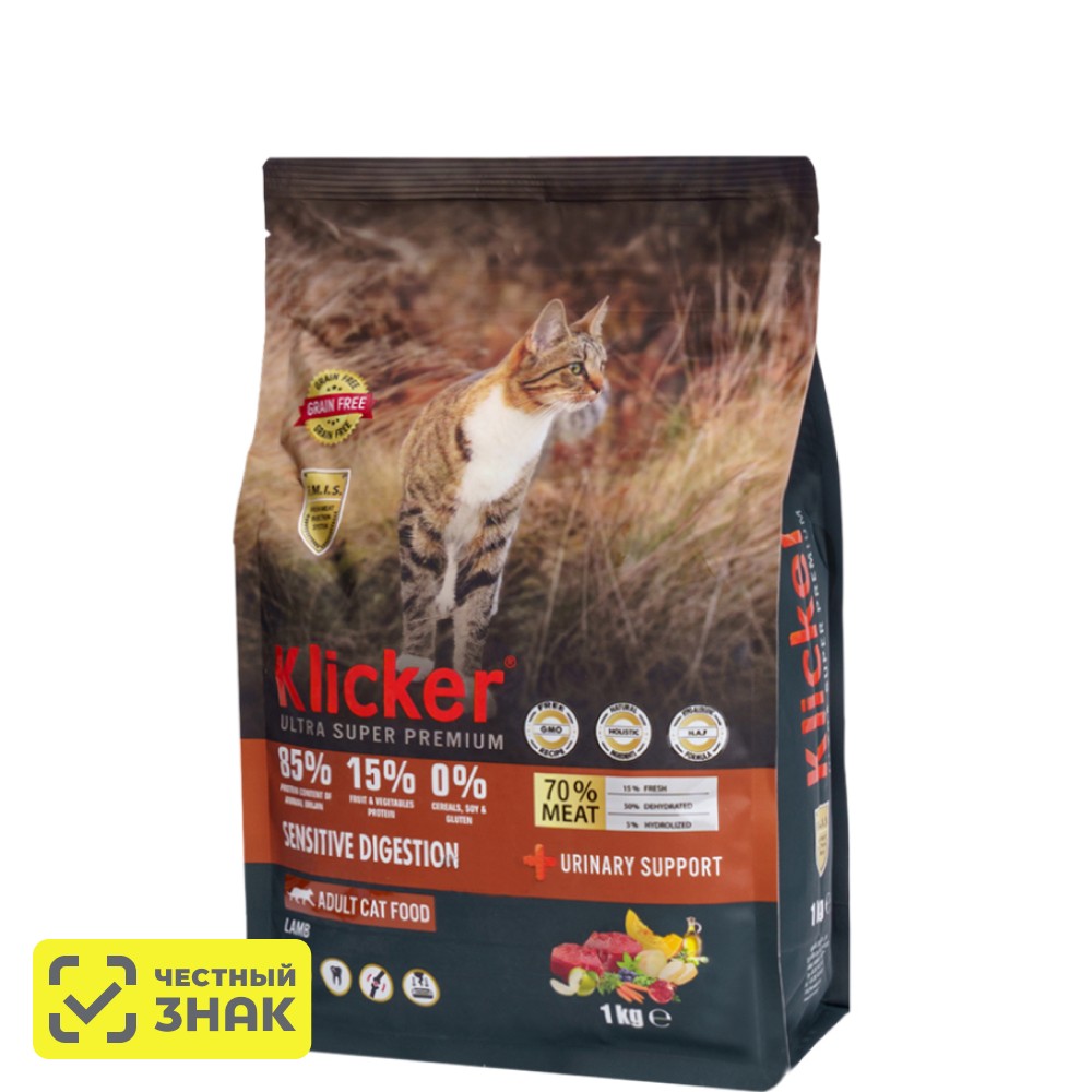 

KLICKER Adult Sensitive Digestion Сухой корм для кошек с чувствительным пищеварением, с ягненком, 1 кг