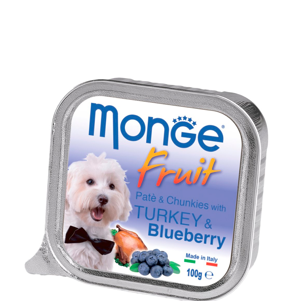 

Monge Fruit Влажный корм (консервы) для собак, нежный паштет из индейки с черникой, 100 гр.