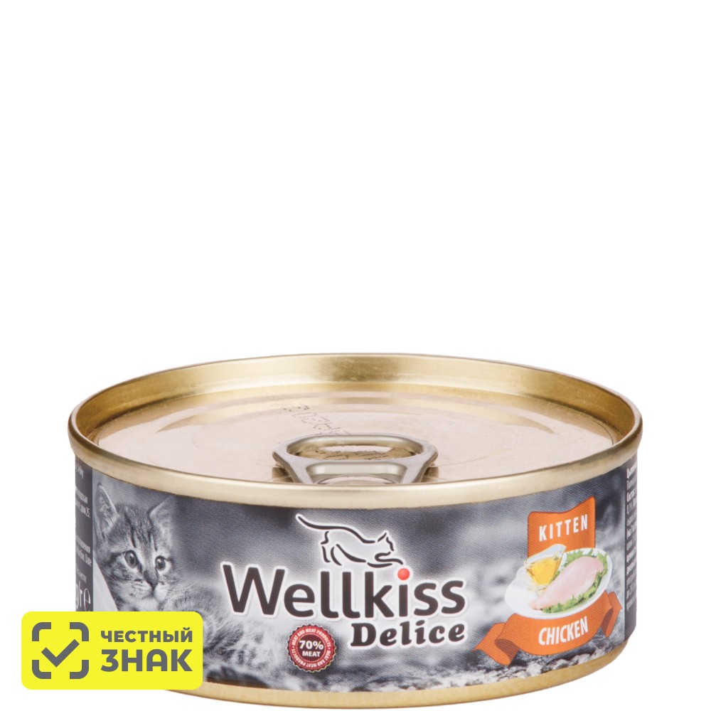 Wellkiss Delice Влажный корм для котят, с цыпленком, 100 гр