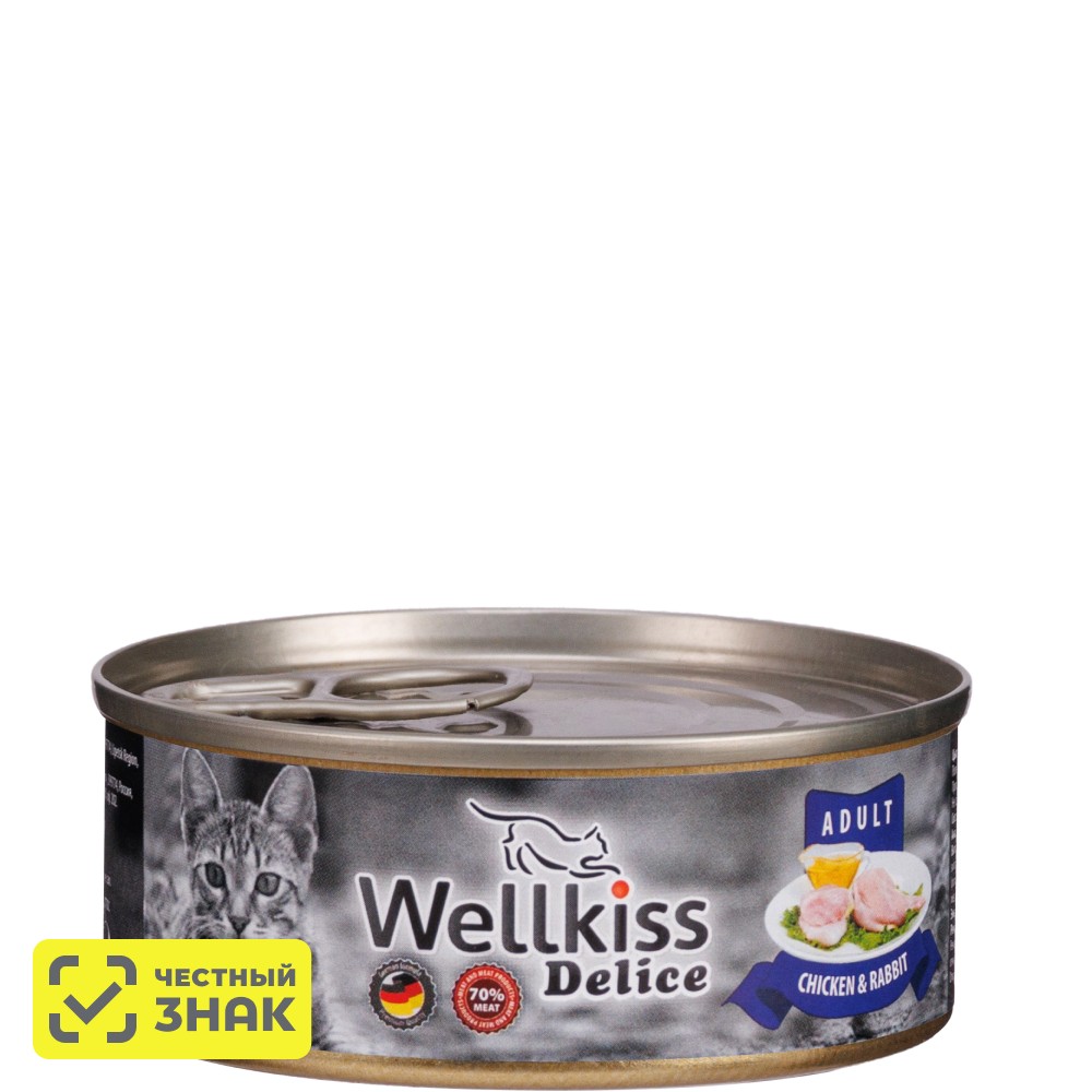Wellkiss Delice Влажный корм для кошек, цыпленок и кролик, 100 гр