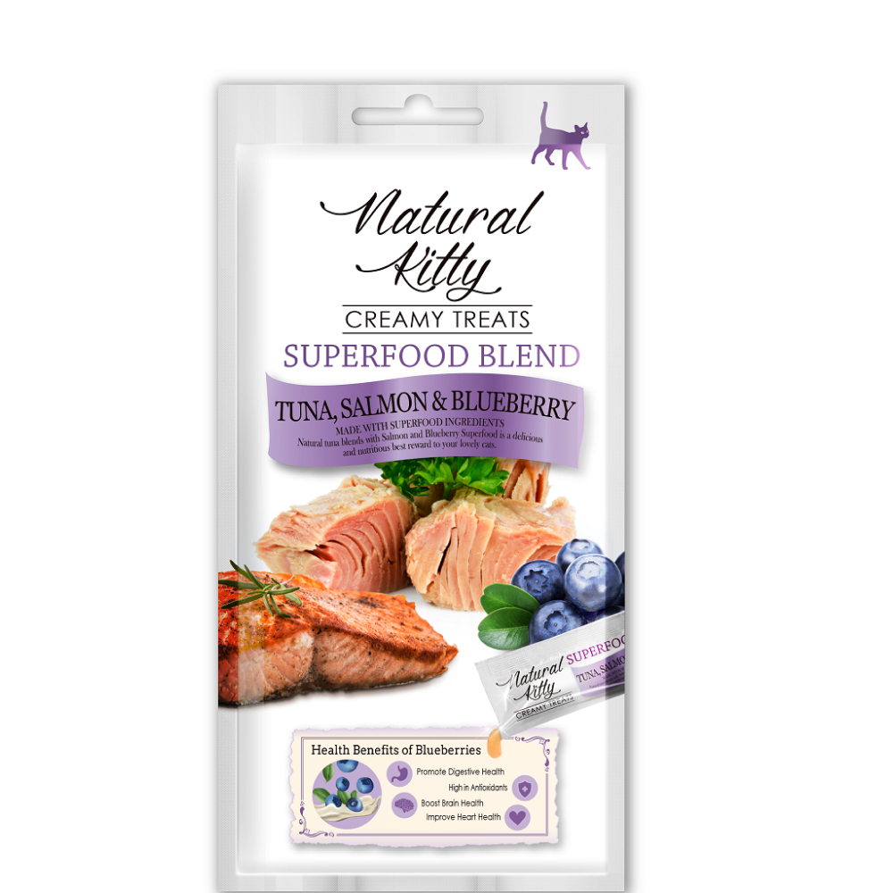 

Pettric Natural Kitty Лакомство Крем-суп с тунцом, лососем и черникой для кошек, 4х12 гр.