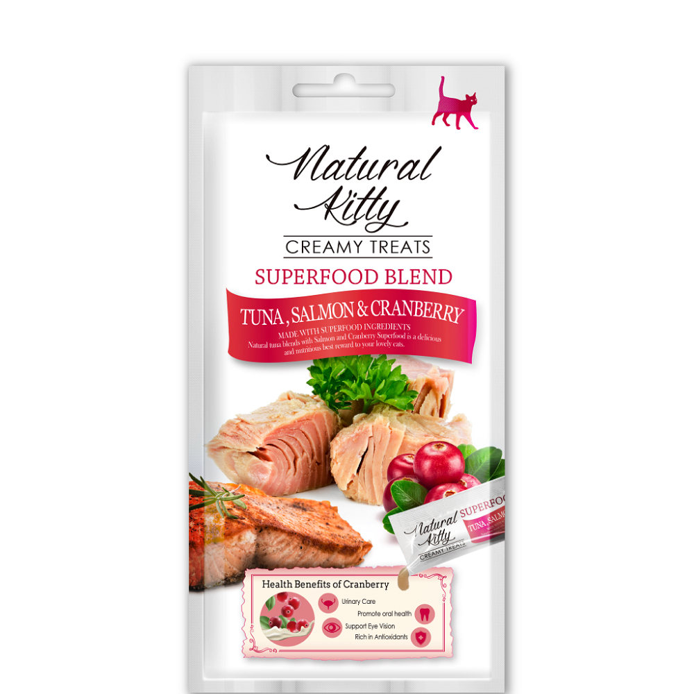 

Pettric Natural Kitty Лакомство Крем-суп с тунцом, лососем и клюквой для кошек, 4х12 гр.