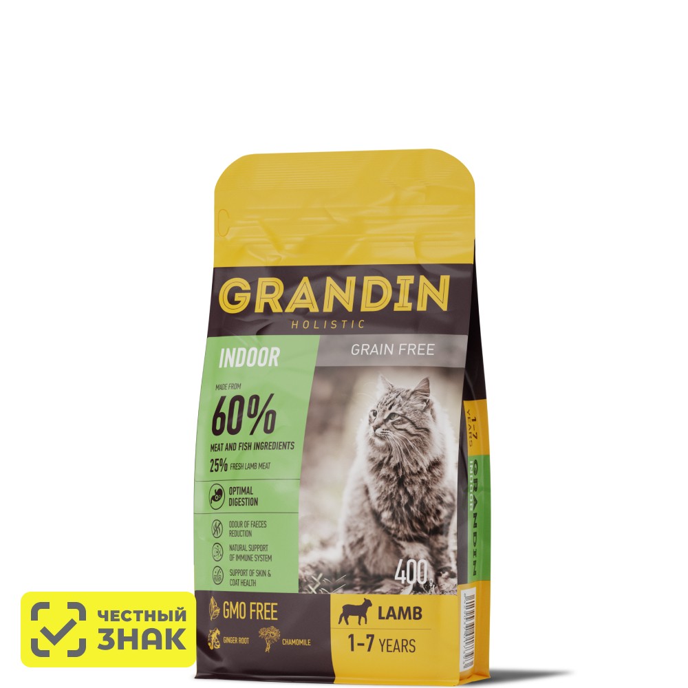 Grandin Indoor Сухой корм для кошек, с ягненком, 400 гр