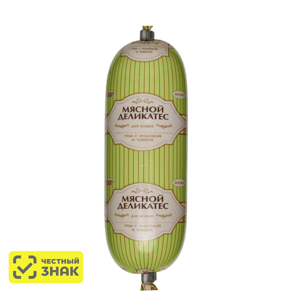 

Yummy Колбаса для кошек Мясной Деликатес, с уткой, индейкой и тыквой, 130 гр.
