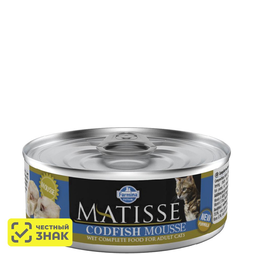 

Farmina Matisse Влажный корм (консервы) для кошек, мусс с треской, 85 гр.