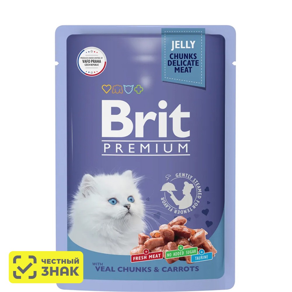 

Brit Premium Влажный корм (пауч) для котят, с телятиной и морковью в желе, 85 гр.