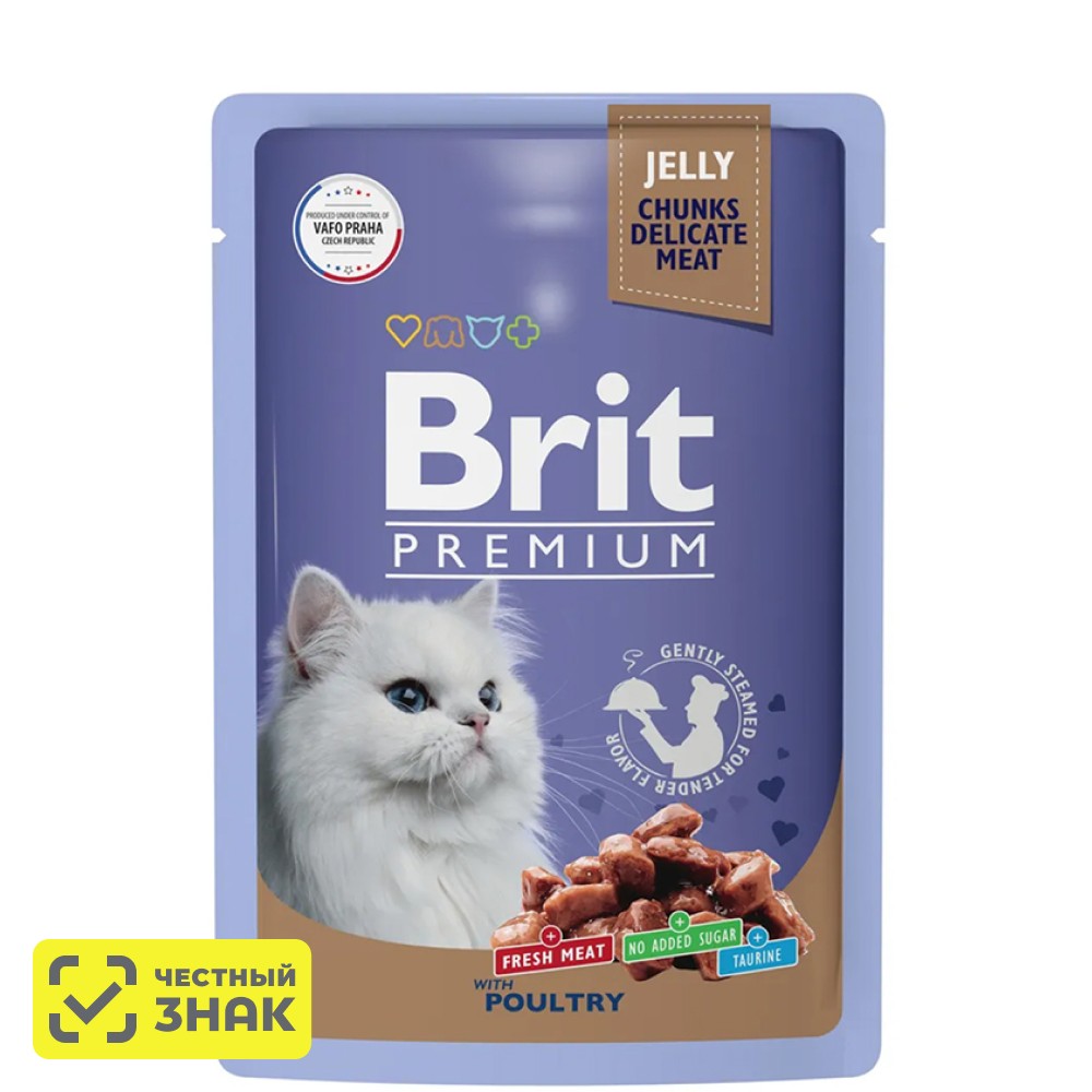 

Brit Premium Влажный корм (пауч) для взрослых кошек, с ассорти из птицы в желе, 85 гр.