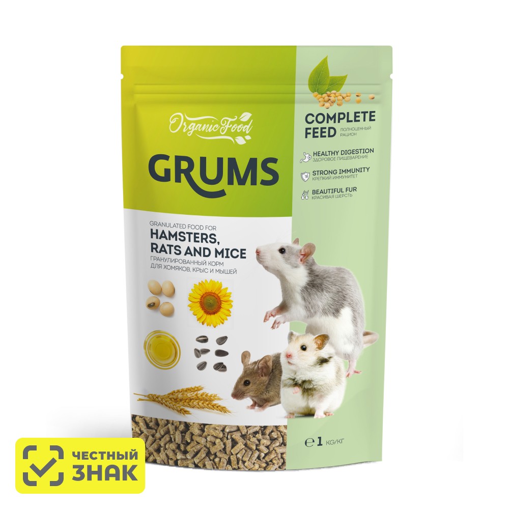

GRUMS Корм гранулированный для хомяков, крыс и мышей, 1 кг