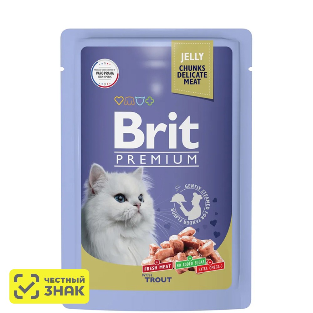 

Brit Premium Влажный корм (пауч) для взрослых кошек, с форелью в желе, 85 гр.