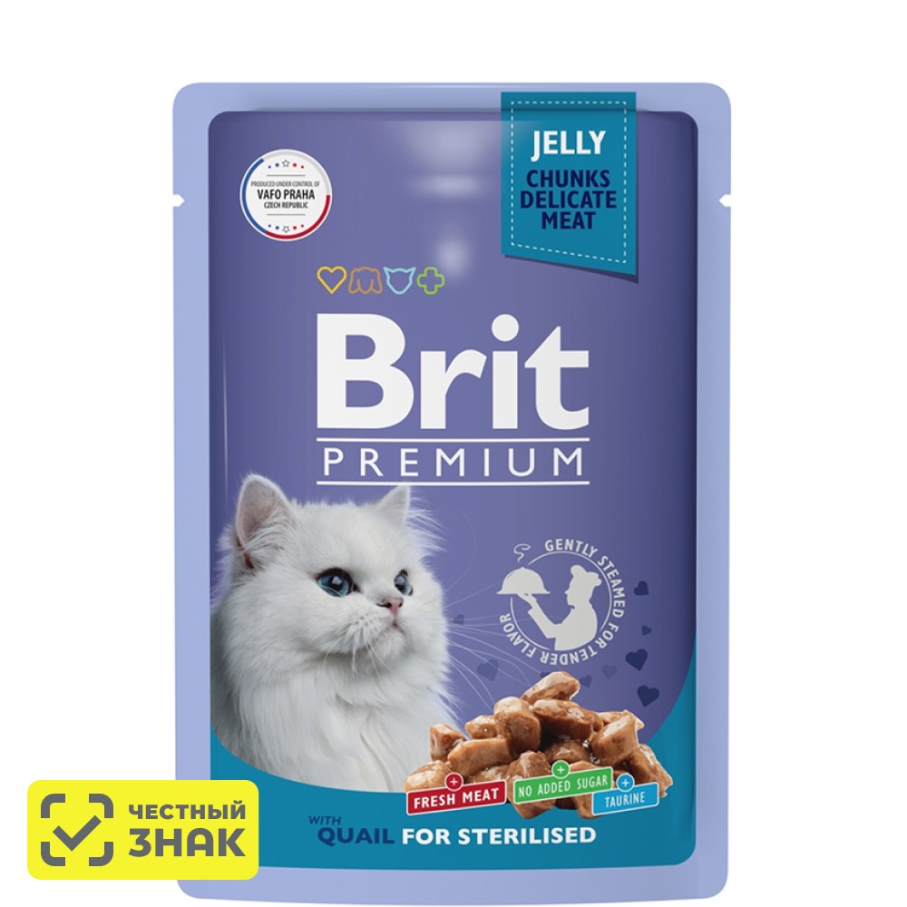 

Brit Premium Влажный корм (пауч) для взрослых стерилизованных кошек, с перепелкой в желе, 85 гр.