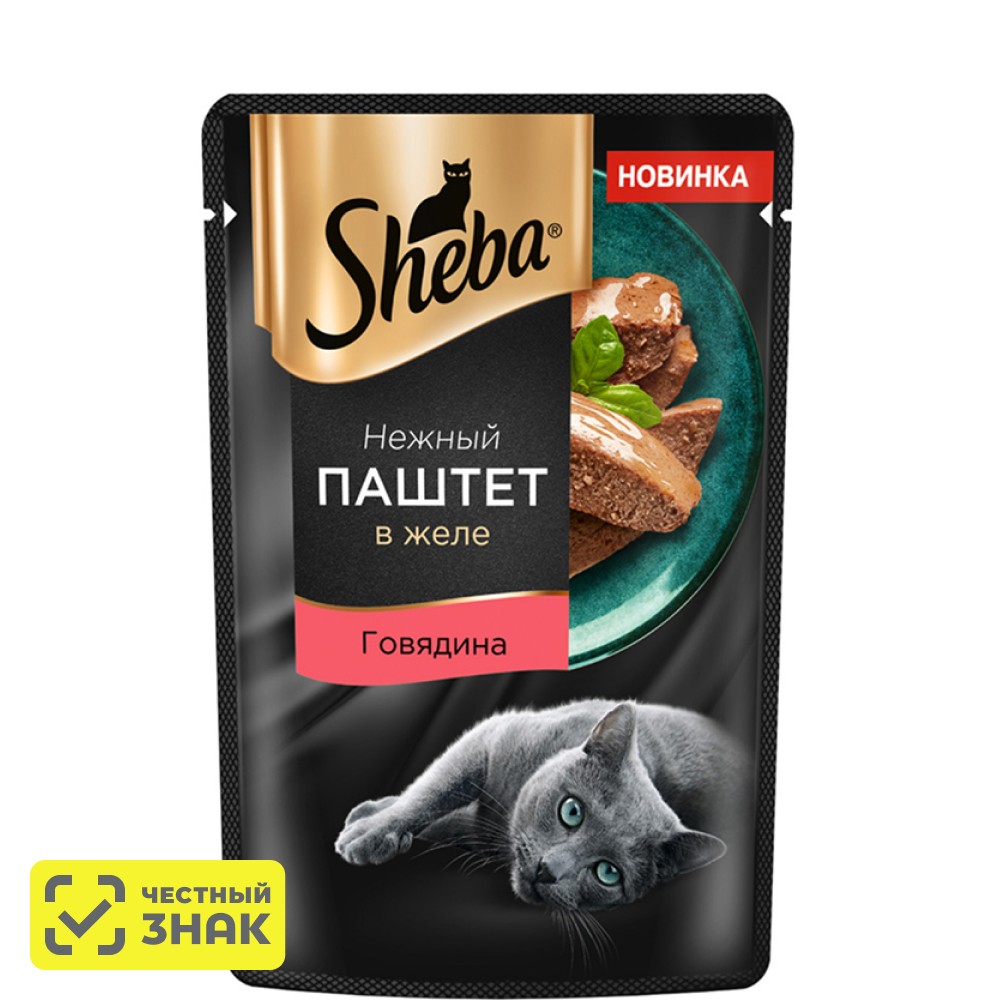 

Sheba Влажный корм (пауч) для кошек, с паштетом из говядины в желе, 75 гр.